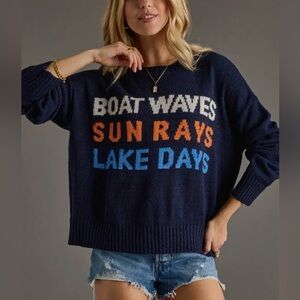 "Boat Waves Sun Rays Lake Days" Graphic Sweater